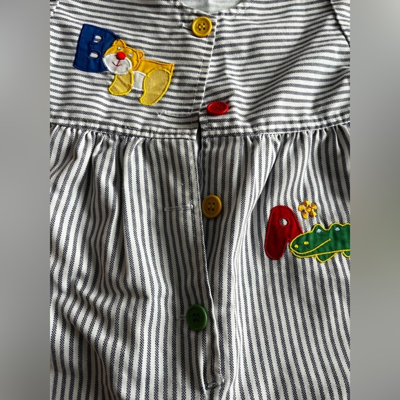 Vintage Sears Baby Romper ABC Animal Print Striped Blue White – Size 20 - Picture 4 of 7